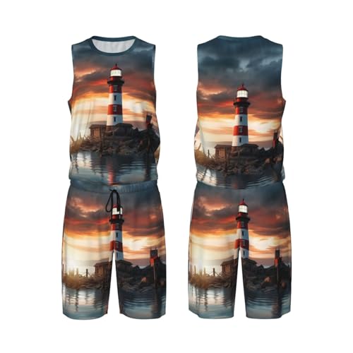 Maillot de basket-ball gilet et short de sport Seaside Lighthouse vêtement homme 2 pièces
