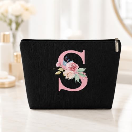 Initial Makeup Bag Travel Pouch, Personalized Cosmetic Bag Monogram S Toiletry Bag, Christmas Birthday Monogrammed Gifts for Women Best Friends Mom, Bridal Shower Gifts Makeup Pouch