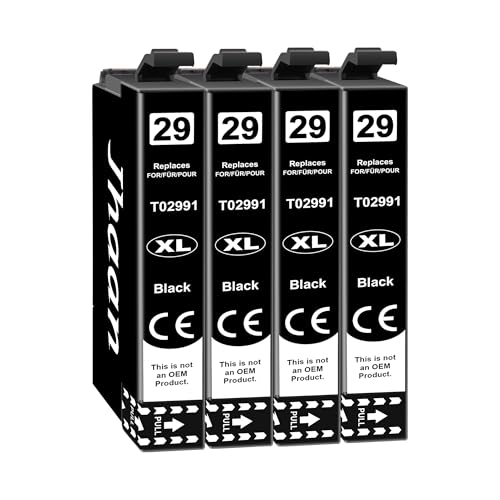 Jhaan 29XL Cartuchos de Tinta Compatible con Epson 29XL 29 XL para Expression Home XP-247 XP-255 XP-235 XP-245 XP-335 XP-342 XP-345 XP-355 XP-332 XP-455 XP-432 XP-435 XP-257 (4 Negro)