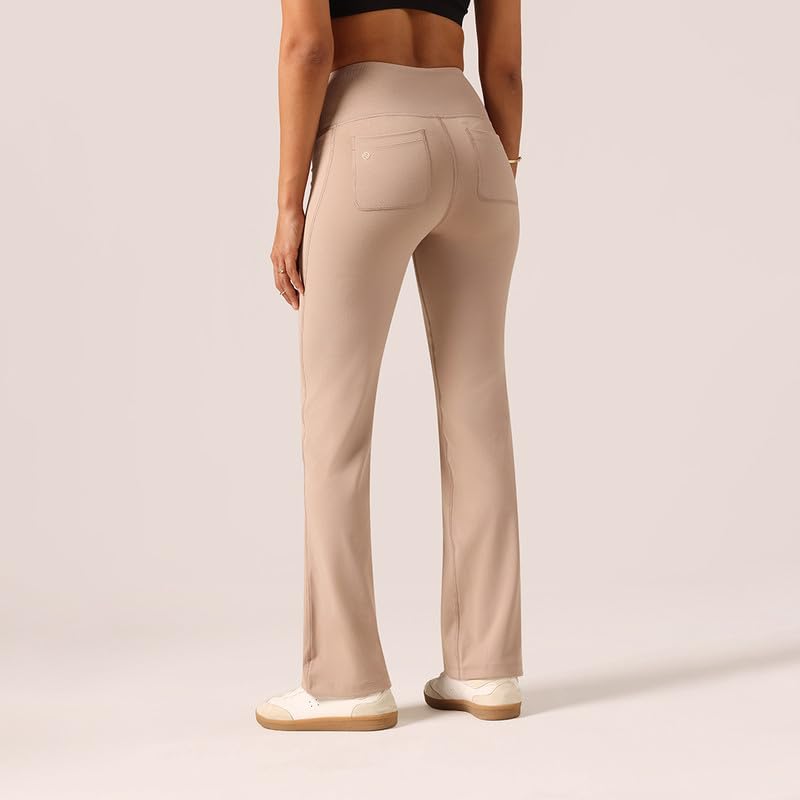 Image of BlissClub Ultimate Flare Pants for Women Upto 5'4 ft | Ribbed Waistband, 4 Pockets | High Waist Trousers and Formal Pants for Office wear