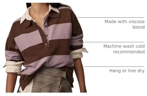 Image of Womens Striped Sweater Rugby Polo Shirts Y2k Collar Pullover Tops | Rugby Shirt,Long Sleeve Knit Top,Lapel V Neck Jumper,Oversized,Casual Outings Streetwear,Preppy Sweater,Fall Winter Clothes