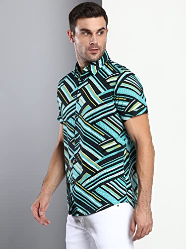 Image of Dennis Lingo Men's Abstract Print Slim Fit Rayon Casual Shirt with Spread Collar & Half Sleeves