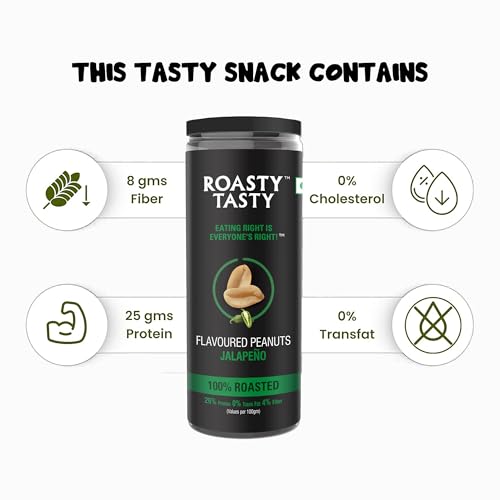 Image of Roasty Tasty Premium Assorted Roasted Peanuts | Healthy Snacks | Rich in Protein & Fibre | Roasted, Not Fried Snacks | Healthy Food | Gluten Free, Zero Cholesterol | Namkeen Peanuts | Crunchy Masala Peanuts | Jalapeno | Cheese | Peri Peri| Pack of 3 (100g each) |