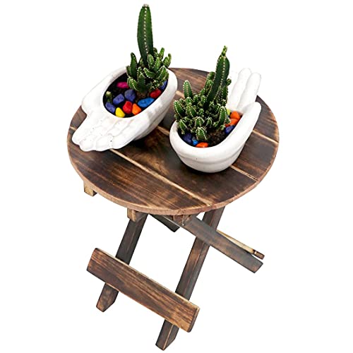 Image of Wooden Folding Adjustable Brown End Table /Coffee Table /Lamp Stand /Plant Table (Round, 12 INCH)