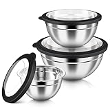 HaWare Mixing Bowls with Airtight Clear Lids, 6-Piece Stainless Steel Strong Nesting Bowls Set, Metal Salad Bowl for Cooking, Prepping, Baking, Serving & Food Storage, Size 4.6, 3, 1.5QT, Black