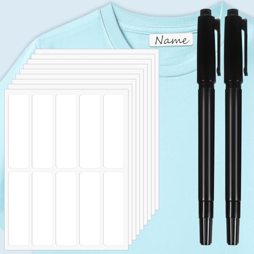 90Pcs Fabric Labels for Clothes Washable, No Iron Self-Stick Clothing Labels with 2 Black Marker Pens for Adults,Camp,Home,Daycare and Nursing Home 1.77 x 0.5Inch