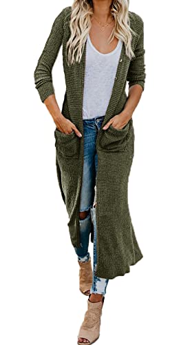 Image of HZSONNE Women's Boho Long Casual Cardigan Long Sleeve Button Down Front Pocket Knitted Sweater Blouses