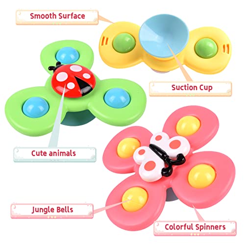 Suction Cup Spinner Toy For Baby, 3Pcs Spinner Sensory Toys For Toddlers 1-3 Cartoon Baby Bath Toys 6 To 12 Months Kids Birthday Gift For Baby High Chair/Bathing/Dining Table/Travelling (Colorful) #TOP2