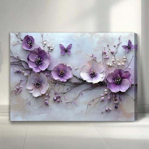 Tableau sur toile fleurs violettes et papillons pour une chambre apaisante