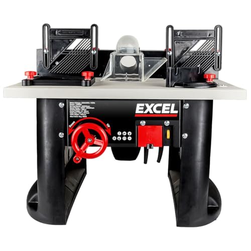 EXCEL 1500W Router Table Variable Speed 28 000rpm Woodworking Machine Bench Top Rise & Fall System and Safety Switch Cutter Storage 1/2 & 1/4 Collets Included Table Router 240v routertable