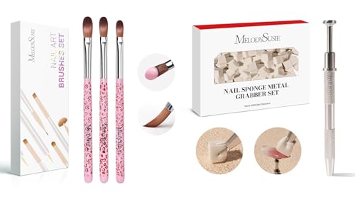 Set de 3 pinceles acrílicos y 100 esponjas suaves para uñas miniatura 1