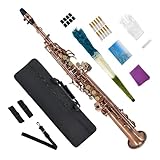 Conboxus Bb Straight Soprano Saxophone, Bronze Lacquer Brass with Hand-Carved Pattern - Full Set Includes Hard Case, Mouthpiece, Reeds and Gloves for Beginners
