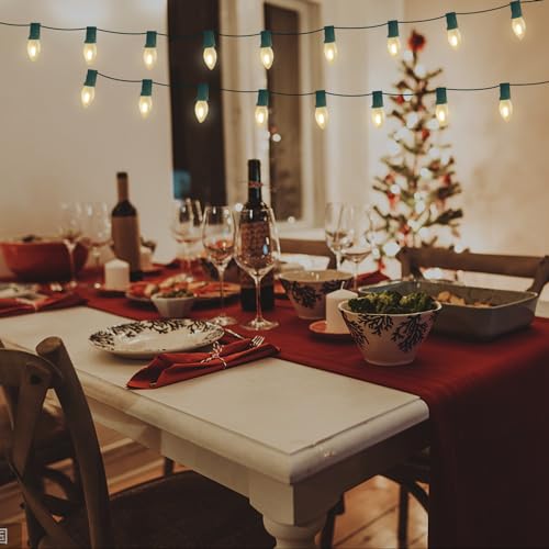 Image of C7 LED Frosted White String Lights Outdoor 25Ft Christmas Decorations String Lights with 27 LED Frosted White Bulbs Hanging Vintage Christmas Lights for Outdoor Patio Garden Backyard Roofline, Green