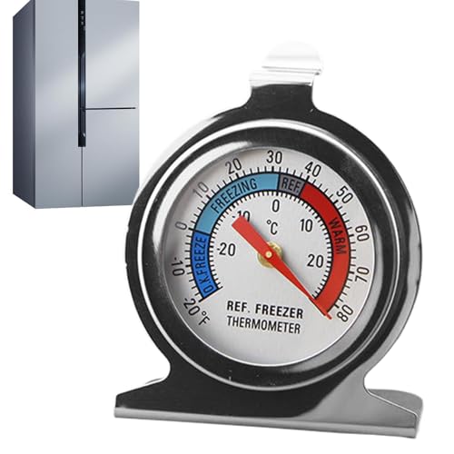 Kühlschrankthermometer Edelstahl | Stehendes Ofenthermometer mit Klarem Zifferblatt | Analoges Kochthermometer für Backofen, Gefrierschrank & Grill, Rostfrei, Neu