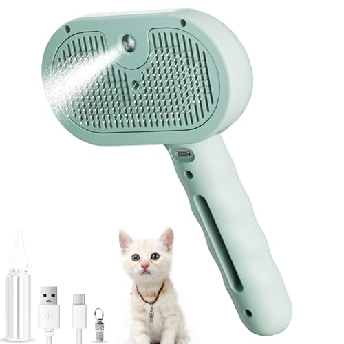Image of Cat Steam Brush, 3 In 1 Self Cleaning Pet Spray Hair Removal Comb Anti-Lost Pet Pendant, Cat Brush for Indoor for Shedding, Waterproof Grooming Brushes for Long Short Haired