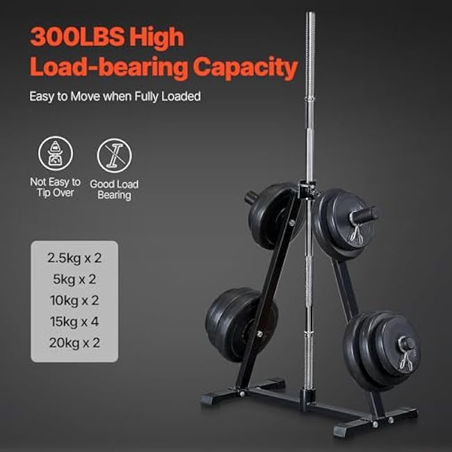 VEVOR Weight Plate Rack, A Frame Weight Plate Tree for 2-Inch Weight Plates, Standard Weight Plate Tree, 300 lbs Load Capacity Weight Storage Holder, Home Gym Barbell Rack Storage Stand, Black