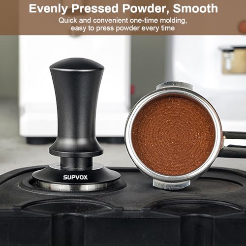 Image of Supvox 51mm Coffee Tamper Premium Coffee Accessories with Calibrated Spring Loaded, Flat Stainless Steel Base Tamper for Espresso Machine(Black)