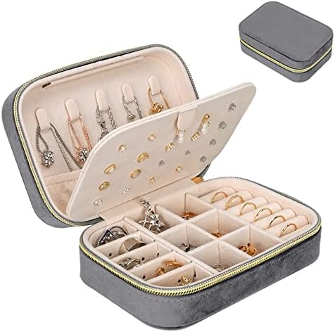 Darbermu Mini Jewelry Box Organiser, Portable Travel Jewellery Case, Velvet Double Layer Jewelry Bag with Mirror, Rings Earrings Necklace Bracelets Jewelry Gift Box Girls Women (Blue)