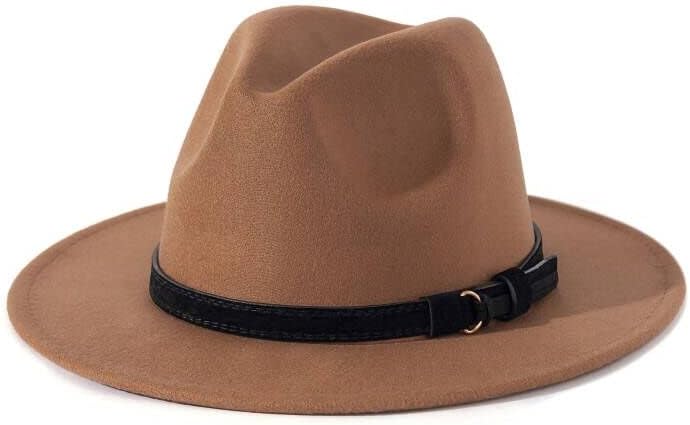 Men & Women Vintage Wide Brim Fedora Hat with Belt Buckle