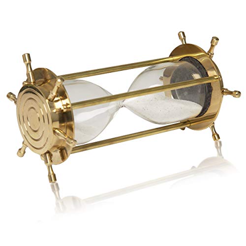 4-6 Minute Hourglass Sand Timer Clock With Sparkling White Sand 6.5" Brass Vintage