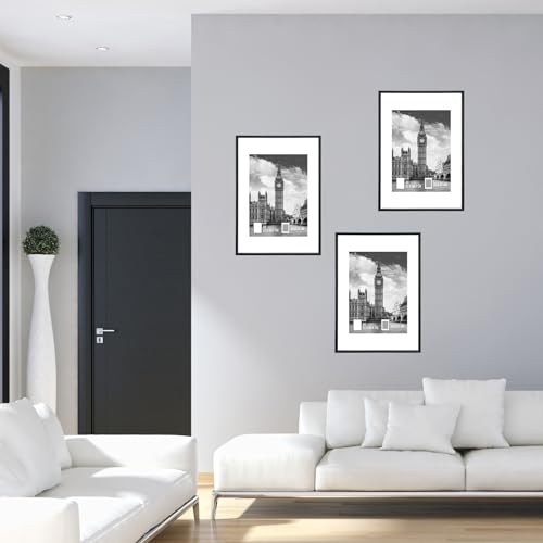 Image of GOmaize Front Loading Aluminum alloy Black Picture Frame A4 Set of 3 Wall and Table Mounting