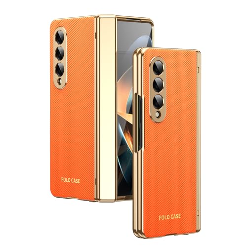 Coque rigide Galaxy Z Fold 4 orange fin en cuir pour le quotidien urbain