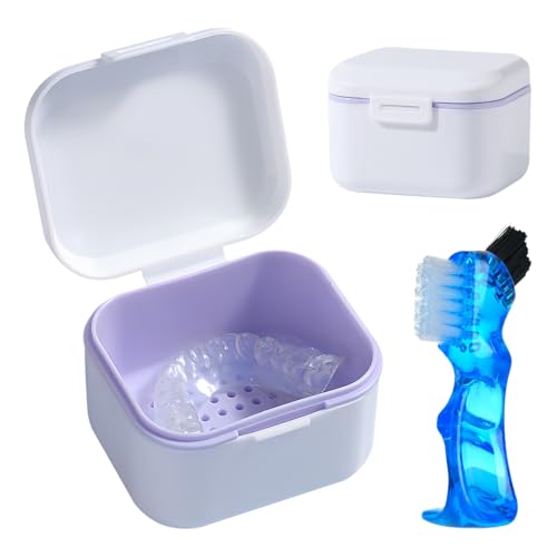 GmeDhc Caja Aparato Dental con Postiza Cepillo Limpiador, Caja de Dentaduras Postizas con Filtrar, Funda Aparato Dental Ortodoncia, Contenedor por Alineadores Dentales