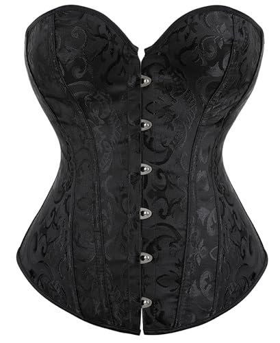 Alivila.Y Fashion Womens Sexy Brocade Vintage Corset Overbust Bustier Top Corsets 810-Black-S