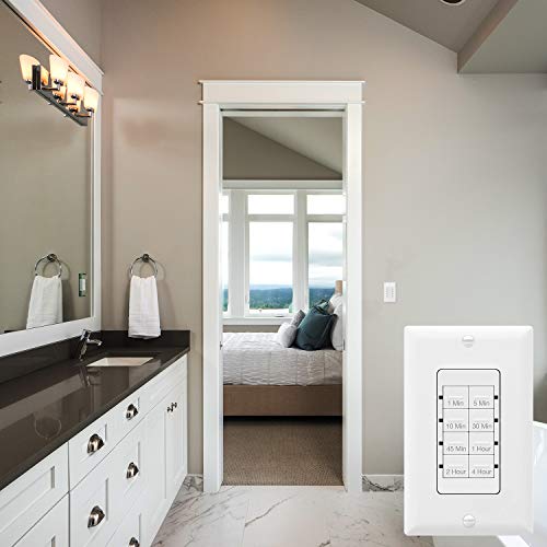 Topgreener Countdown Timer Switch, In-Wall Electrical Switch For Fans, Lights, Ventilation, 1-5-10-30-45 Min, 1-2-4 Hr, 600W Led, 1/2Hp, Neutral Wire Required, Ul Listed, Tgt08-W #TOP4