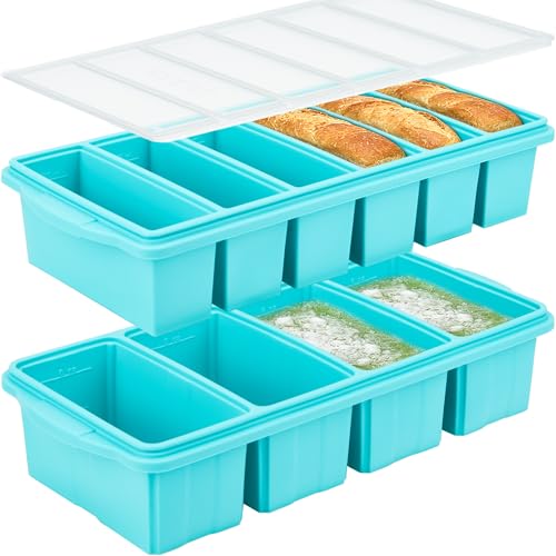 Image of Silicone Freezer Tray With Lid-Soup Freezer Container molds-Large Ice Cube Tray Set Makes 1-Cup & 1 /2-Cup portions cubes Perfect for preparing meals in different portion sizes Oven & Dishwasher -Safe