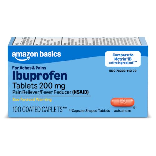 Image of Amazon Basics Ibuprofen Tablets, 200 mg, Pain Reliever and Fever Reducer, for Arthritis, Toothache, Backache and More, 100 Count (Previously Care)