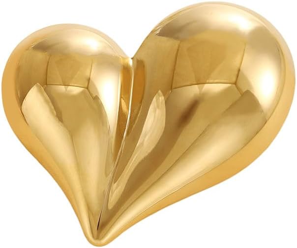 Minimalist Heart Brooch Pin for Women Men Gold/Silver Plated Chunky Polished Love Lapel Pins for Dresses Coats Clothing Decoration Accessories Wedding Party Fashion Jewelry
