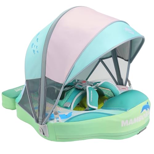 Image of Mambobaby Float with Canopy and Tail New Upgraded Non-Inflatable Baby Pool Float Mambo Float Swim Trainer Solid Infant Swim Float Adjustable Pearl Foam Baby Swim Ring