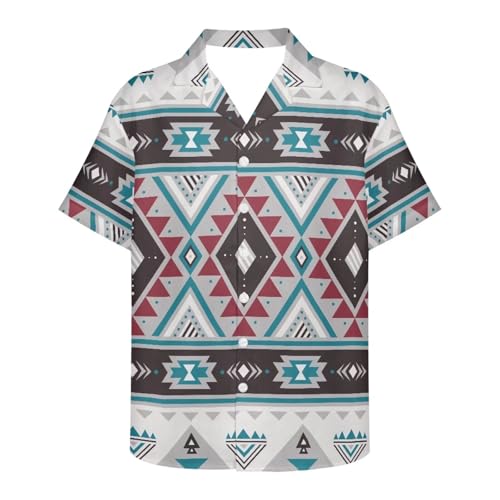 Mens Casual Short Sleeve Button Down Shirts Regular Fit Western Aztec Print Hawaiian Shirt for Men
