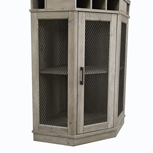 Home Source Stone Grey Corner Bar Unit with Builtin Wine Rack and Lower