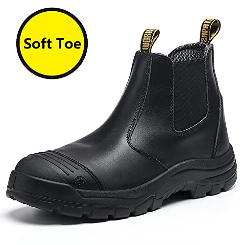 Rock Poster Men's Work Boots Soft Toe Slip On Waterproof Slip Resistant Anti-Puncture Safety Work Shoes,Black,9.5,802 #TOP1