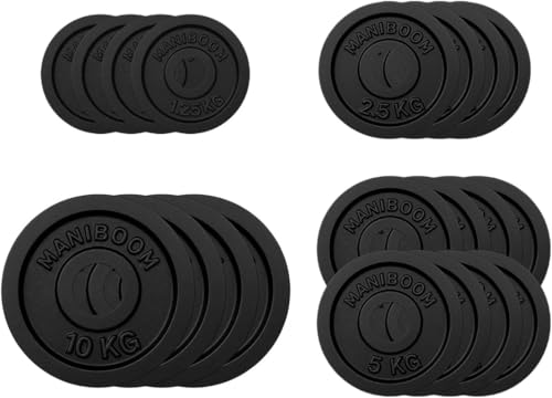 ManiBoom Discos de Pesas de Hierro Fundido (25mm) y Accesorios de Musculación – Sets de Placas y Barras para Gimnasio en Casa (Se Venden por Separado) (Combo 95kg)