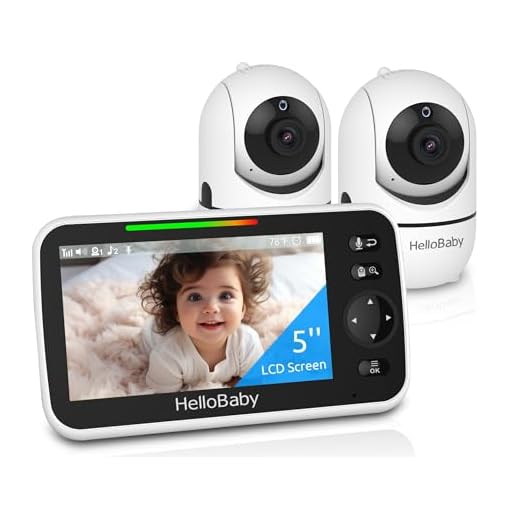 HelloBaby Upgrade 5’’ Baby Monitor with 30-Hour Battery, 2 Cameras Pan-Tilt-Zoom, 1000ft Range Video Audio Baby Monitor No WiFi, VOX, Night Vision, 2-Way Talk, 8 Lullabies and Temperature