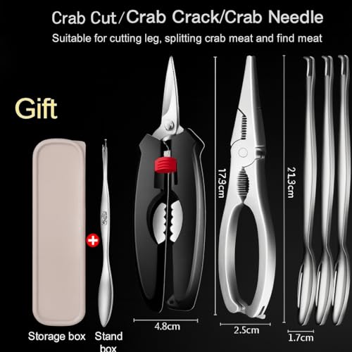 Premium Seafood Cracker Set – Stainless Steel Crab Leg Crackers, Lobster Sheller Scissors & 3 Forks with Storage Box – Heavy-Duty Tools for Crab, Lobster, Shellfish, Nuts