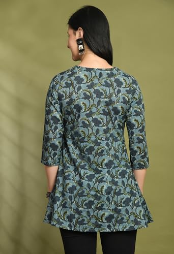 Image of feranoid Floral Print Angrakha 3 Sleeves Flared Kurti