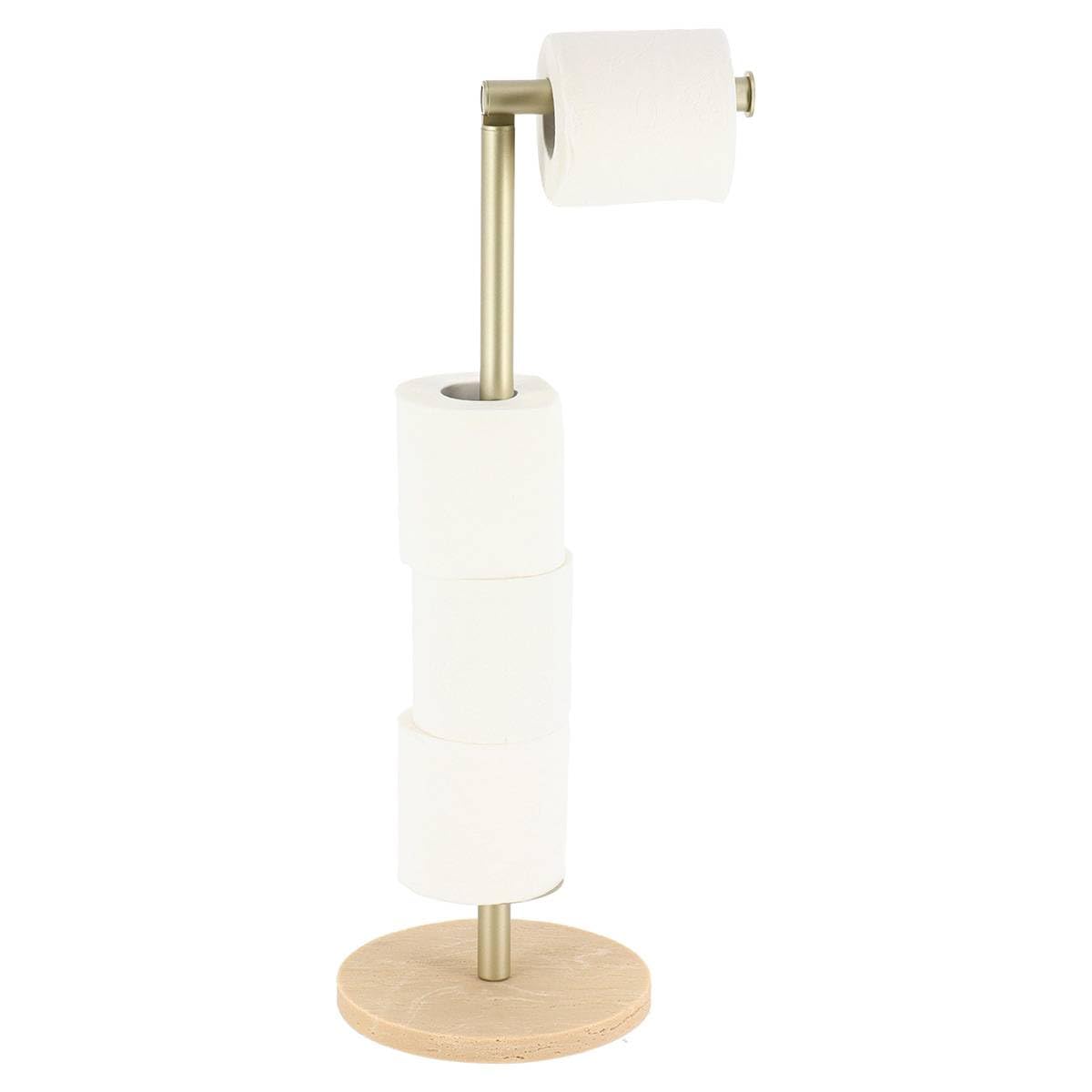 TENDANCE - Reserve et derouleur Papier WC polyresine Metal Dore - travertin