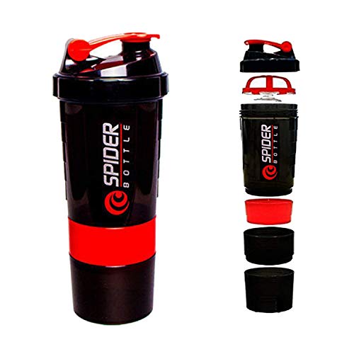 Image of Protein Shaker Bottle / 100% Leakproof Guarantee Sipper Bottle Ideal for Protein Shaker Bottle / 500ml with 2 Storage Compartment Cup for Gym, Yoga, Hiking, Cycling, BPA Free Material. (Red)