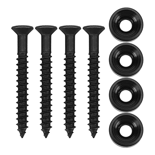 Guitar Neck Screws, 4 Sets Guitar Neck Joint Bushing Set Metal Ferrule Bolt Guitar Neck Shims Guitar String Ferrules with Screw Accessory for Electric Bass (Black)