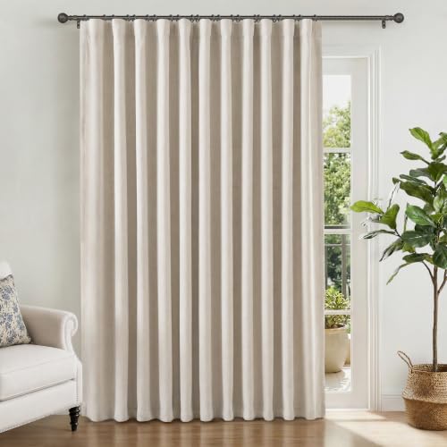 Image of INOVADAY 100% Blackout Curtains for Bedroom, Black Out Curtains 108 Inch Long, Clip Rings Linen Blackout Drapes, Thermal Insulated Room Darkening for Living Room, 1 Panel - Beige,W102xL108