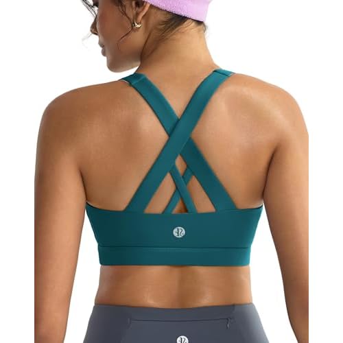 RUNNING GIRL Sports Bra for Women, Criss-Cross Back Padded Strappy Sports Bras Medium Support Yoga Bra with Removable Cups 3X-Large A-teal