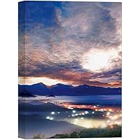 SIGNWIN Canvas Wall Art Orange Cloudy Sky Over Blue Mountain Top and Valleys Landscape Wilderness Modern Art Contemporary Scenic Colorful Ultra for Living Room, Bedroom, Office - 12x18 inches
