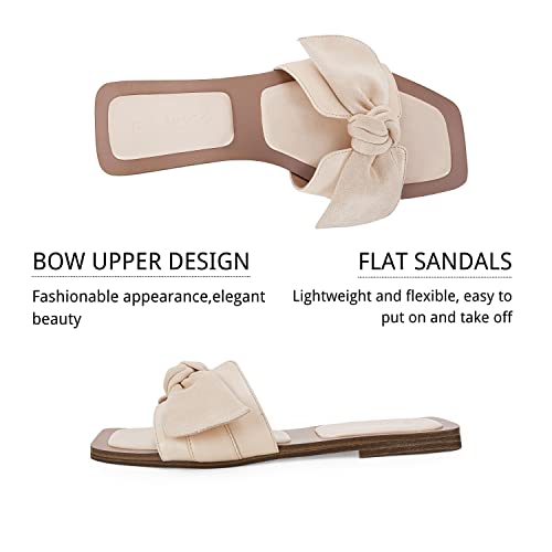 LAICIGO Womens Slip on Bow Sandals Dressy Comfortable Flat Sandals Square Toe Summer Slides4