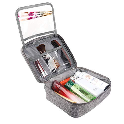 Portable Travel Makeup Cosmetic Bag Organizer Waterproof Toiletry Bags With Handle and Zipper (Medium, Grey)
