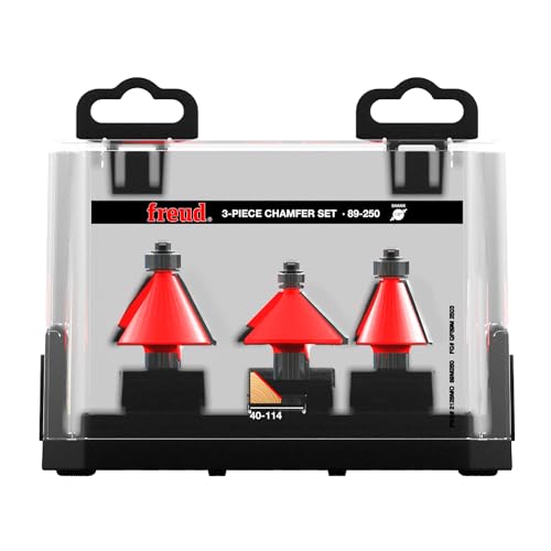 Freud 3 Piece Chamfer Router Bit Set with Tico Hi-Density Carbide for Maximum Performance - Includes 22-1/2°, 30°, 45° Chamfer Bits, 1/2