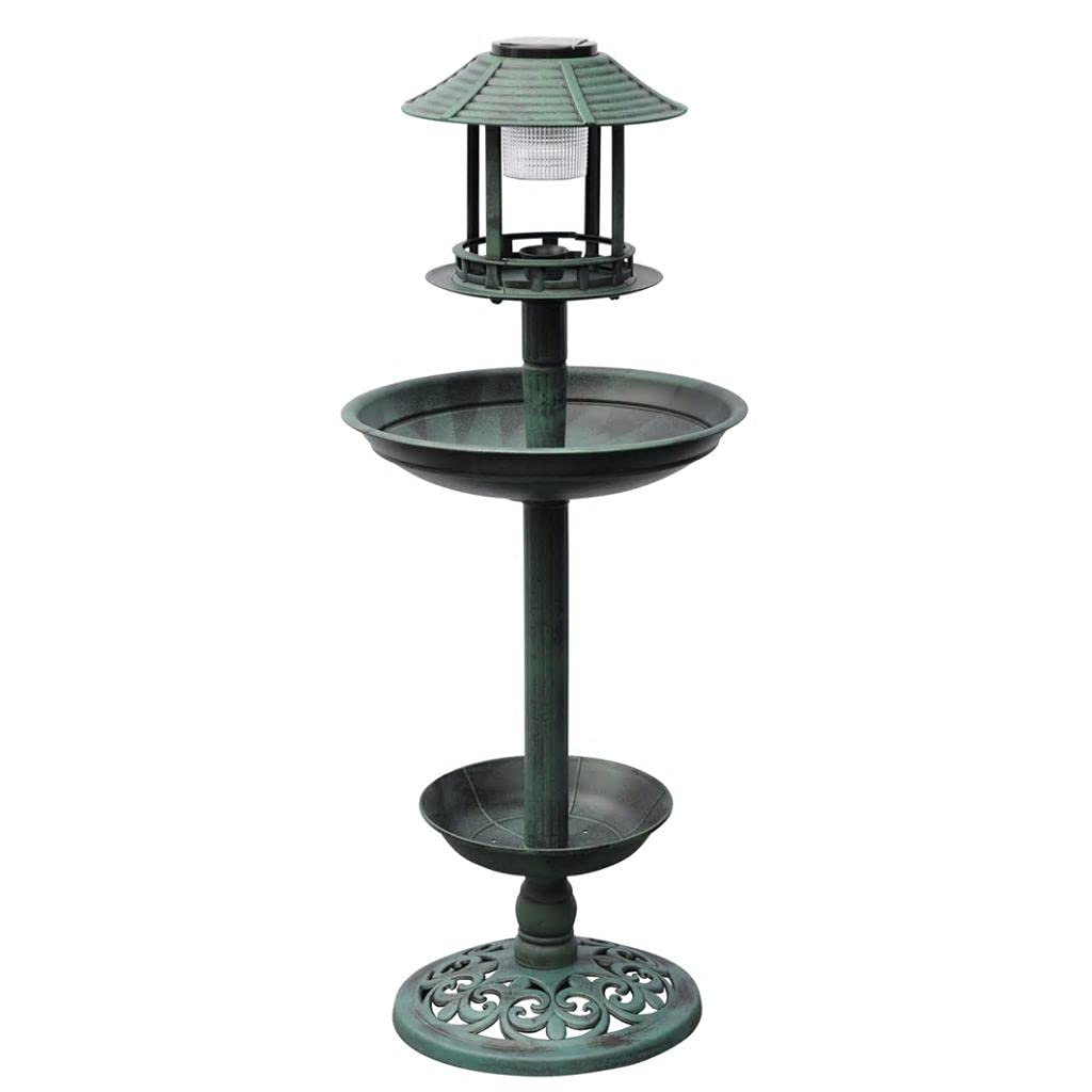 Mogou Bañera/comedero para pájaros con luz Solar, Bebederos para Pajaros, Fuente Pajaros, Baño para Pajaros